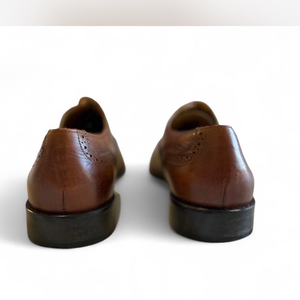 Men's Oxford Leather Dress Shoe Size 9.5 Lace Up Sterza Cap Toe Tan/Brown - Picture 4 of 8